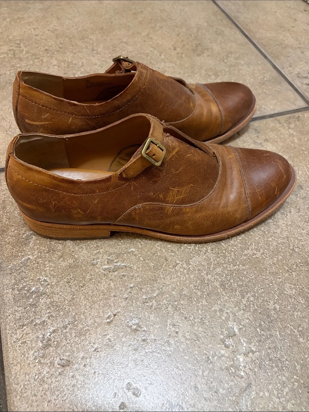 Kork-Ease Brown Leather Slip-On Loafers with Buckle